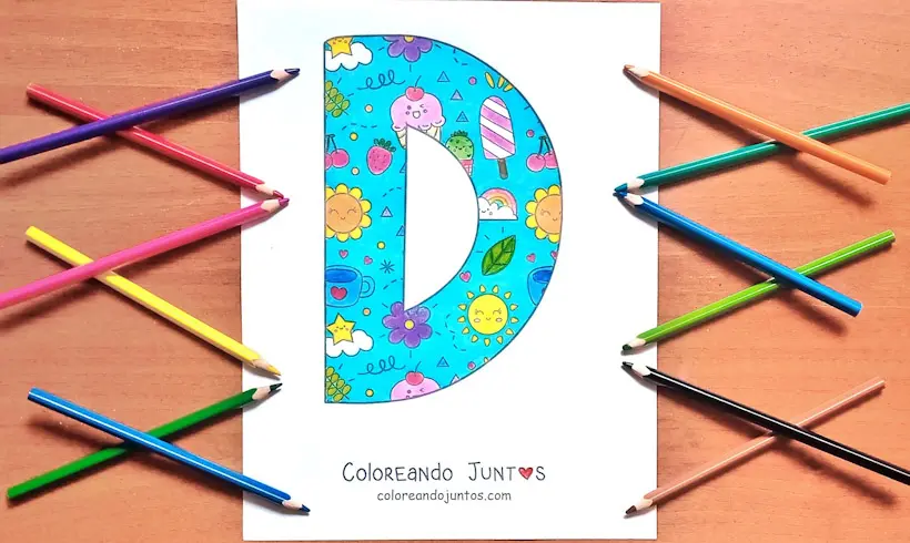 Dessin de la lettre D colorié par Colorions Ensemble