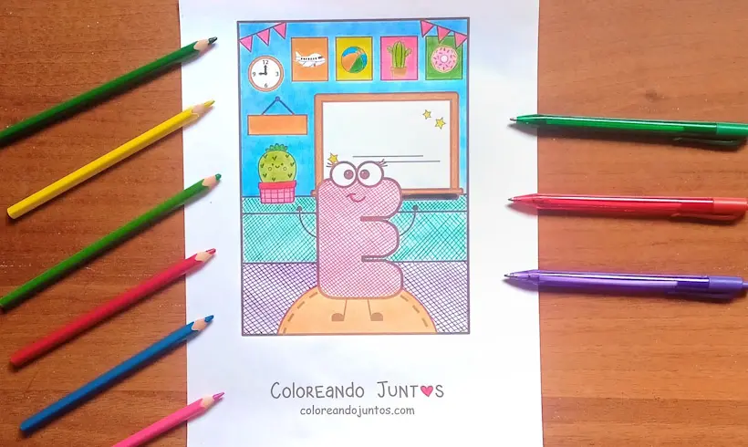 Dessin de la lettre E colorié par Colorions Ensemble