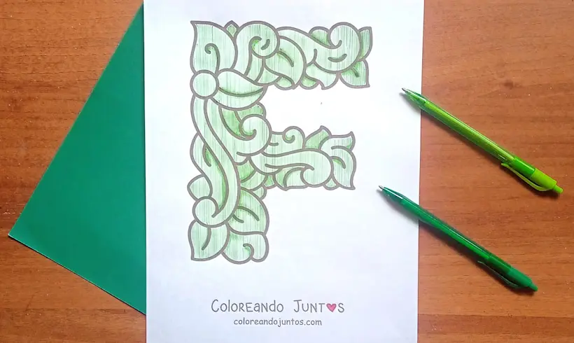 Dessin de la lettre F colorié par Colorions Ensemble