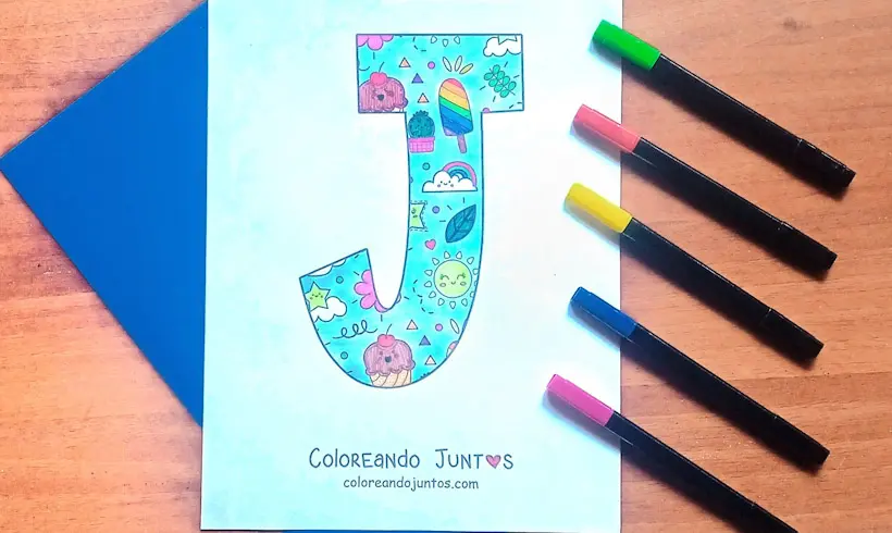 Dessin de la lettre J colorié par Colorions Ensemble