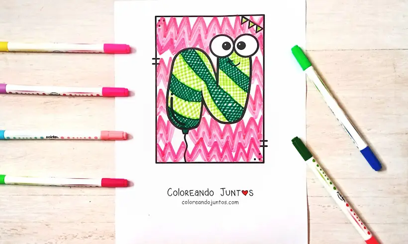 Dessin de la lettre N colorié par Colorions Ensemble