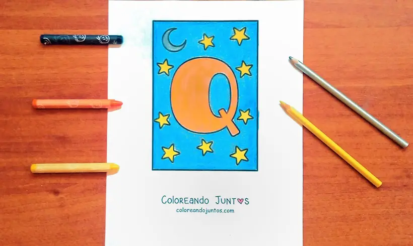 Dessin de la lettre Q colorié par Colorions Ensemble