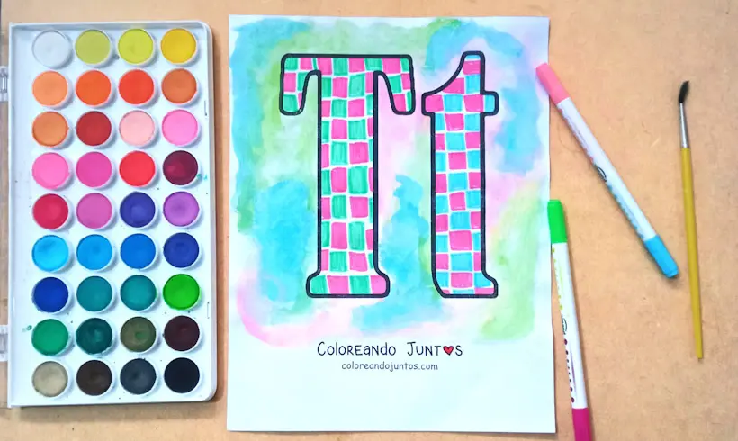 Dessin de la lettre T colorié par Colorions Ensemble