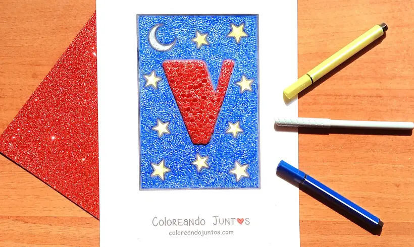 Dessin de la lettre V colorié par Colorions Ensemble