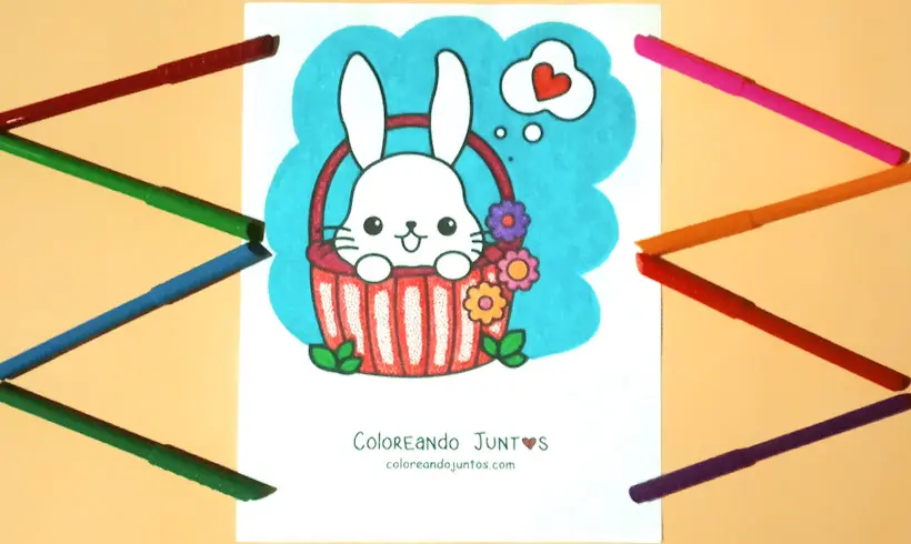 Coloriage de lapin kawaii colorié par Colorions Ensemble