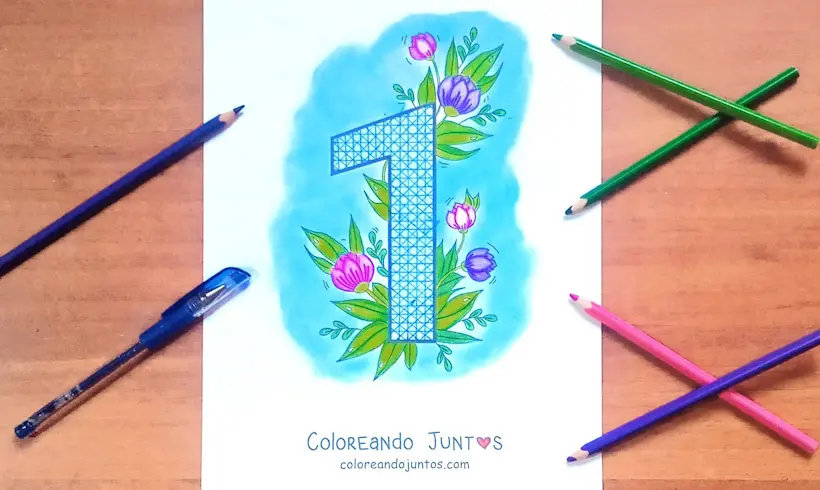 Dessin du chiffre 1 colorié par Colorions Ensemble