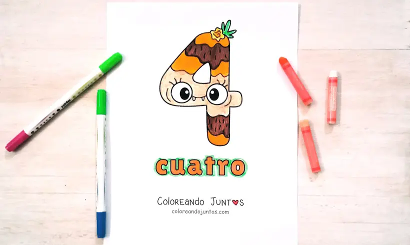 Dessin du chiffre 4 colorié par Colorions Ensemble