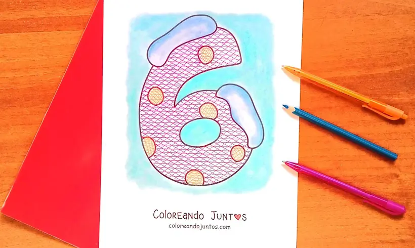 Dessin du chiffre 6 colorié par Colorions Ensemble
