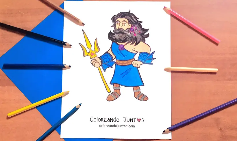 Dessin du dieu Poséidon colorié par Colorions Ensemble