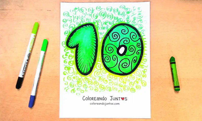 Dessin du chiffre 10 colorié par Colorions Ensemble