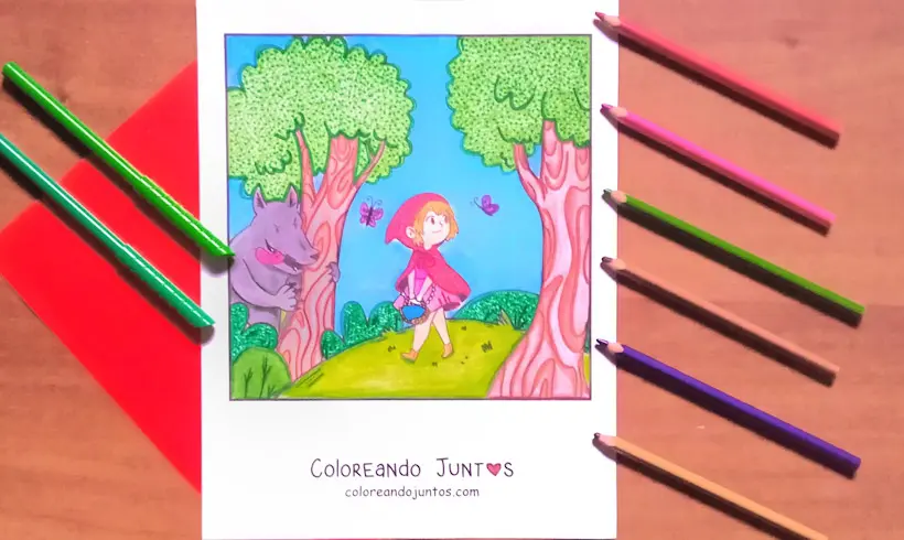 Dessin du Petit Chaperon rouge colorié par Colorions Ensemble