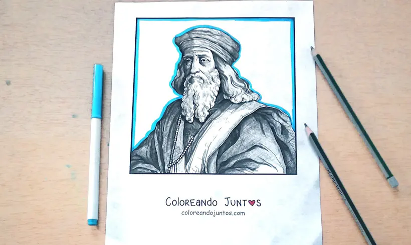 Dessin de Léonard de Vinci colorié par Colorions Ensemble
