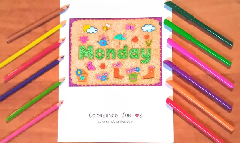 Dessin d’un jour de la semaine en anglais colorié par Colorions Ensemble