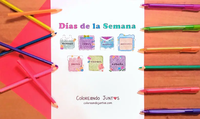 Dessin des jours de la semaine pour enfants colorié par Colorions Ensemble