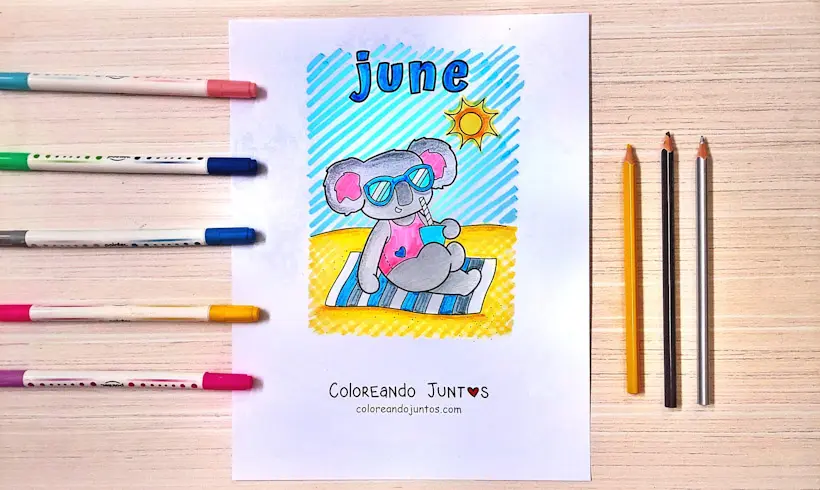 Dessin du mois de juin en anglais colorié par Colorions Ensemble