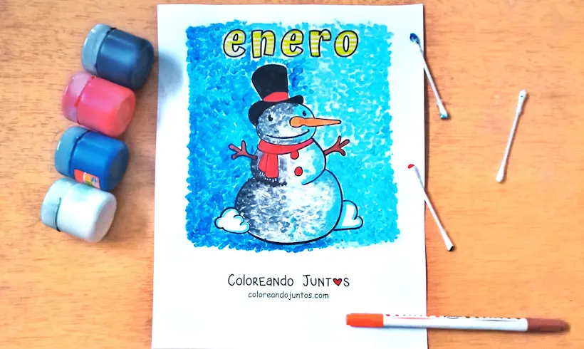 Dessin du mois de janvier pour enfants colorié par Colorions Ensemble