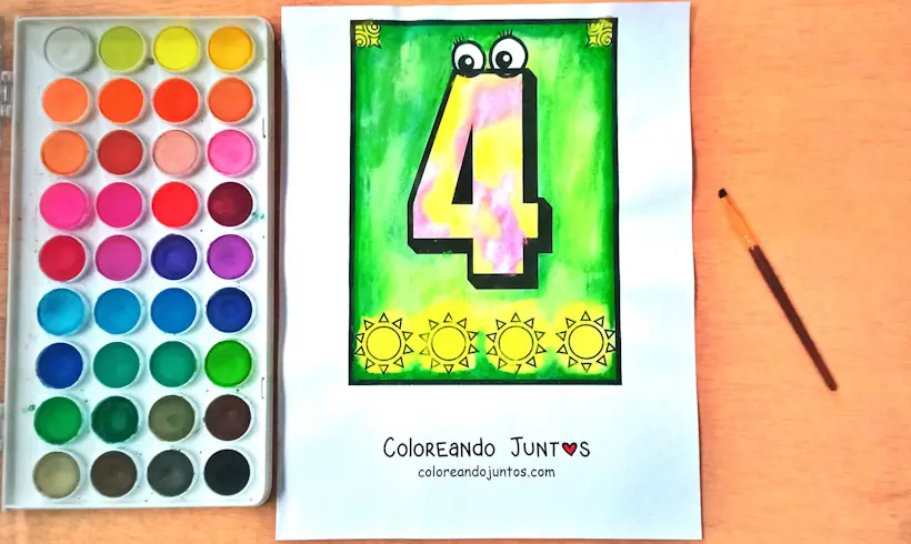 Dessin du chiffre 4 parmi les chiffres de 1 à 10 colorié par Colorions Ensemble