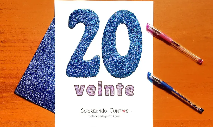Dessin du nombre 20 parmi les nombres de 1 à 100 colorié par Colorions Ensemble