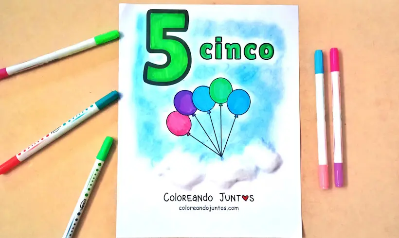 Dessin du chiffre 5 parmi les chiffres de 1 à 20 colorié par Colorions Ensemble