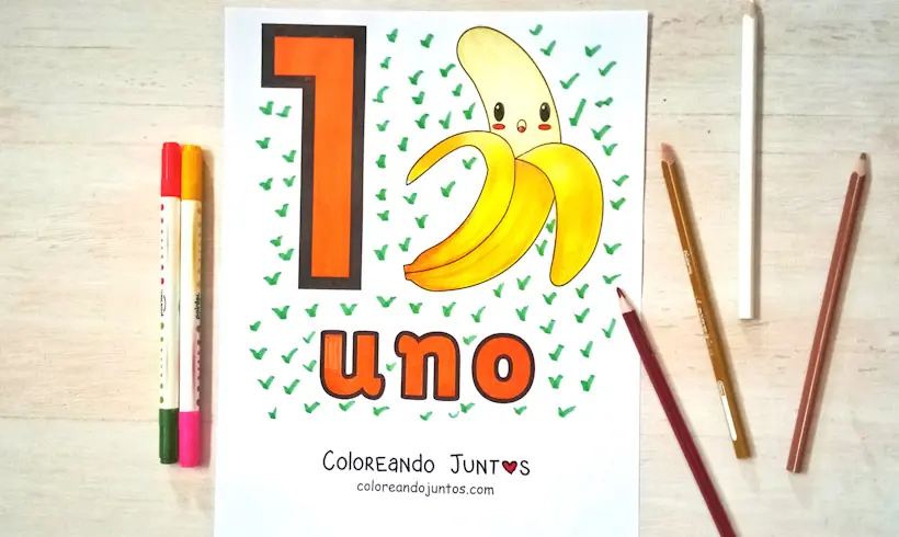Dessin du chiffre 1 de 1 à 5 colorié par Colorions Ensemble