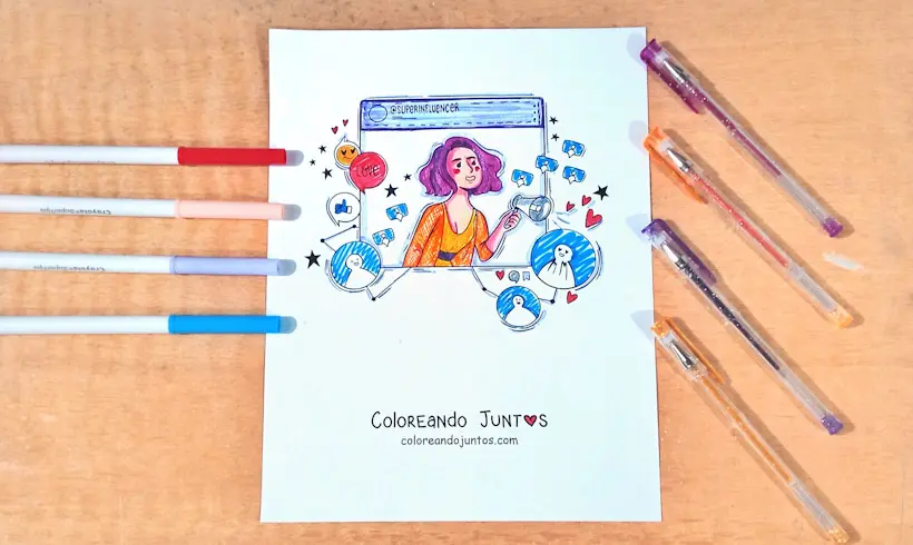 Dessin d'une fille sur les réseaux sociaux colorié par Colorions Ensemble