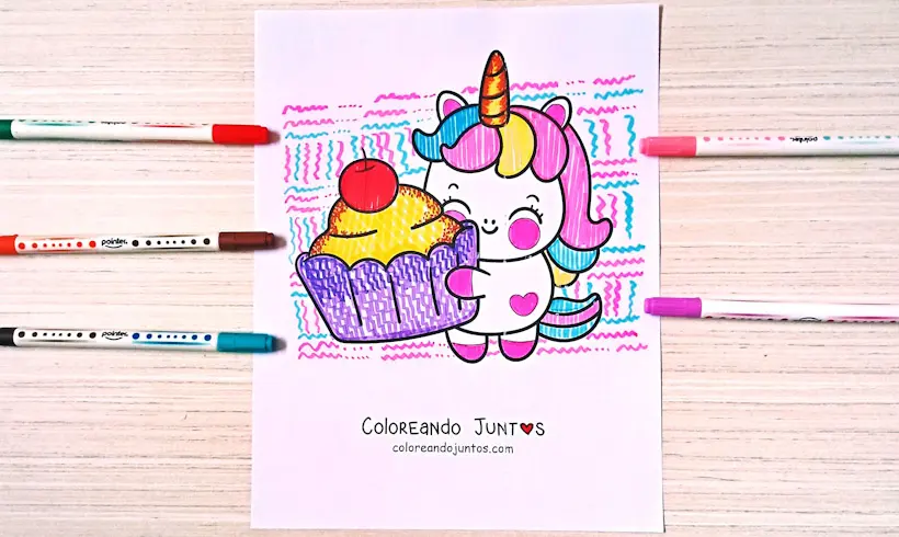 Dessin de licorne kawaii colorié par Colorions Ensemble