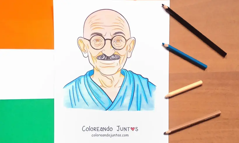 Dessin de Mahatma Gandhi colorié par Colorions Ensemble