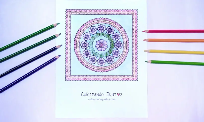Dessin de mandala carré colorié par Colorions Ensemble