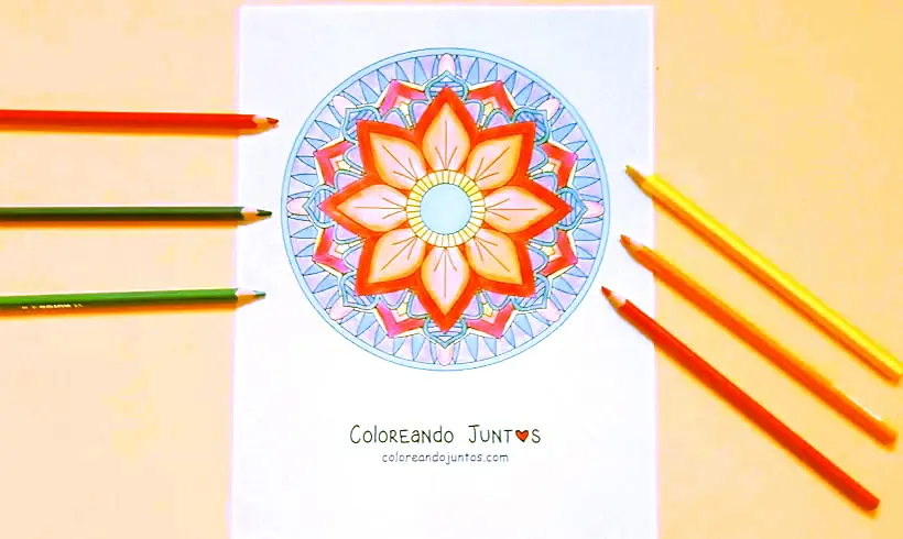 Dessin de mandala circulaire colorié par Colorions Ensemble