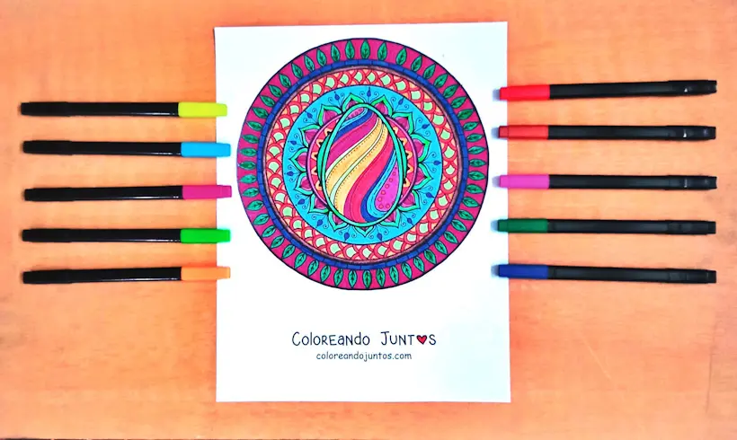Dessin de mandala de Pâques colorié par Colorions Ensemble
