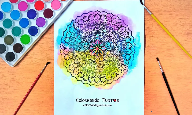 Coloriage de mandala difficile colorié par Colorions Ensemble
