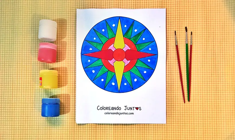 Dessin de mandala facile colorié par Colorions Ensemble