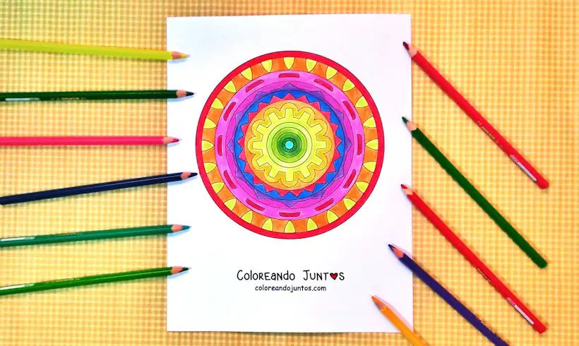 Dessin de mandala géométrique colorié par Colorions Ensemble