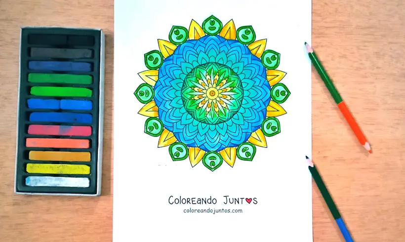 Dessin de mandala hindou colorié par Colorions Ensemble