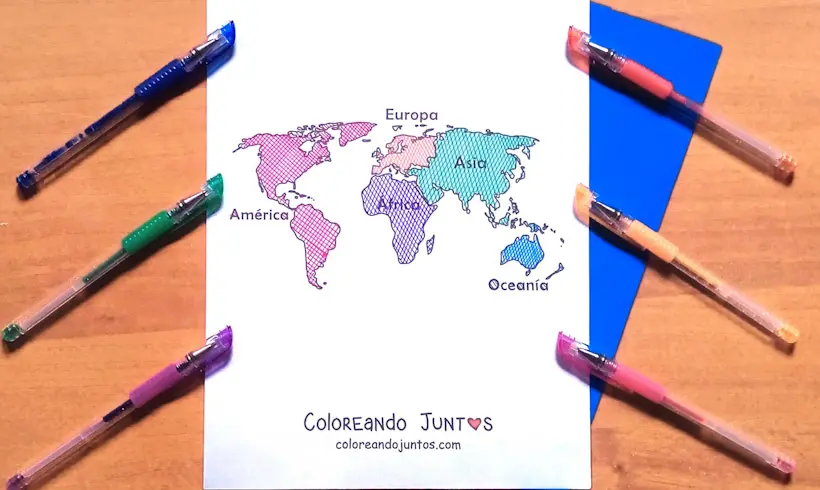 Dessin de planisphère colorié par Colorions Ensemble