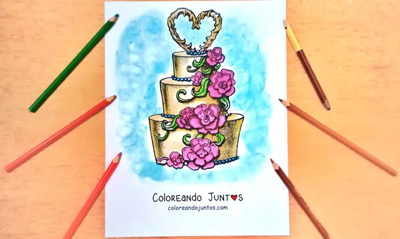 Dessin de gâteau de mariage colorié par Colorions Ensemble