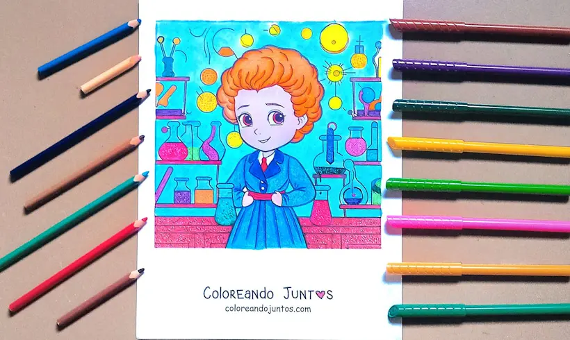 Dessin de Marie Curie colorié par Colorions Ensemble