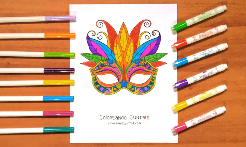 Dessin d'un masque de carnaval colorié par Colorions Ensemble