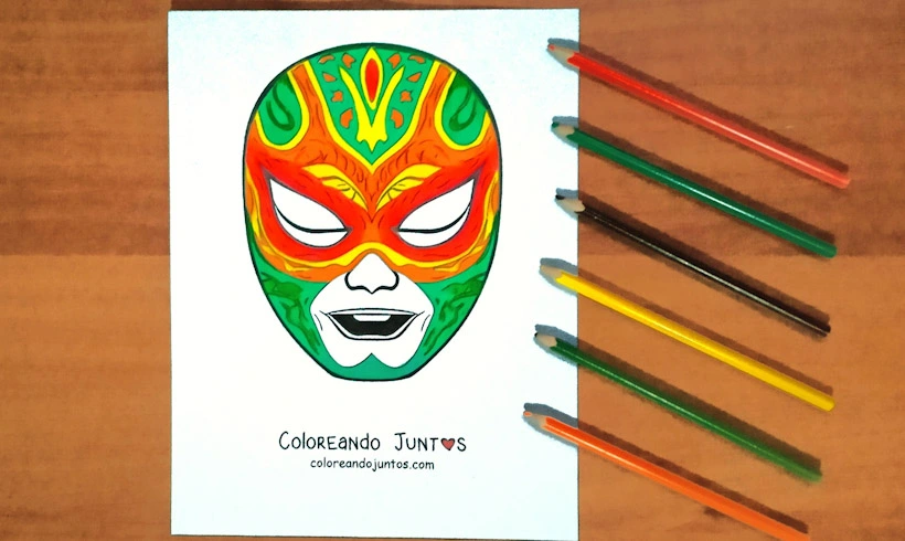 Dessin d'un masque de lucha libre colorié par Colorions Ensemble