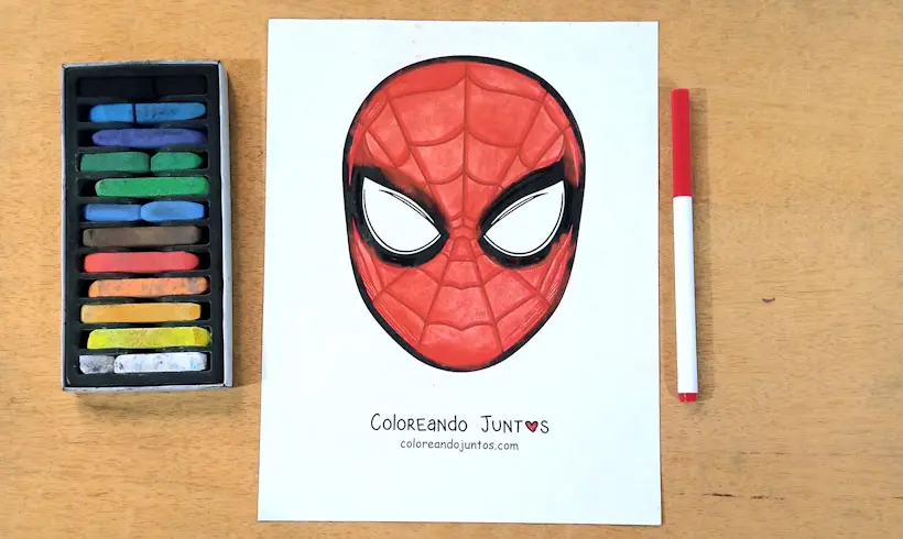 Coloriage d'un masque de Spiderman colorié par Colorions Ensemble