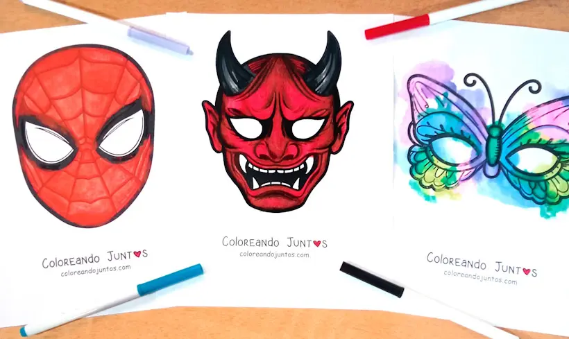 Coloriages de masques réalisés par Colorions Ensemble
