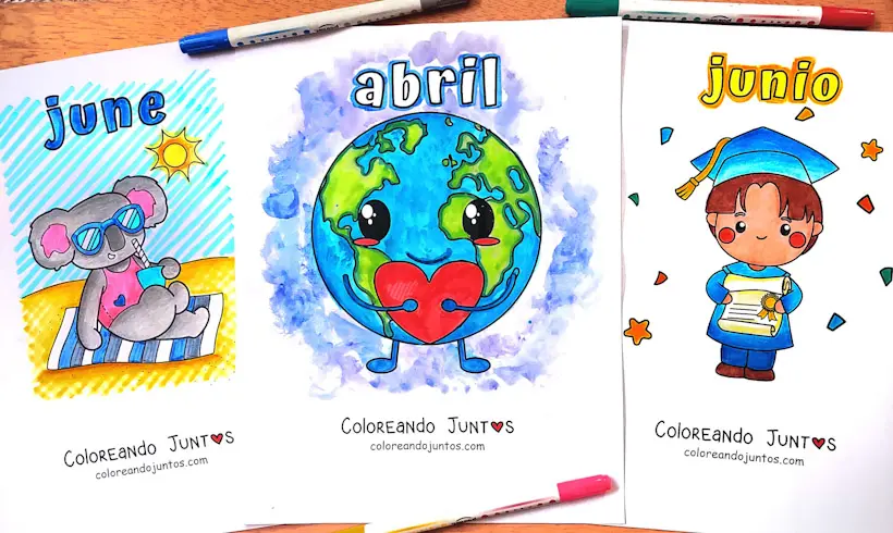 Dessins des mois de l'année coloriés par Colorions Ensemble