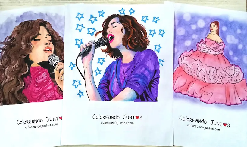 Dessins de musiciens et chanteurs célèbres coloriés par Colorions Ensemble