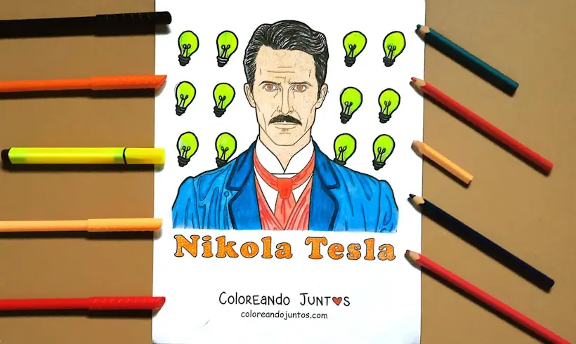 Dessin de Nikola Tesla colorié par Colorions Ensemble