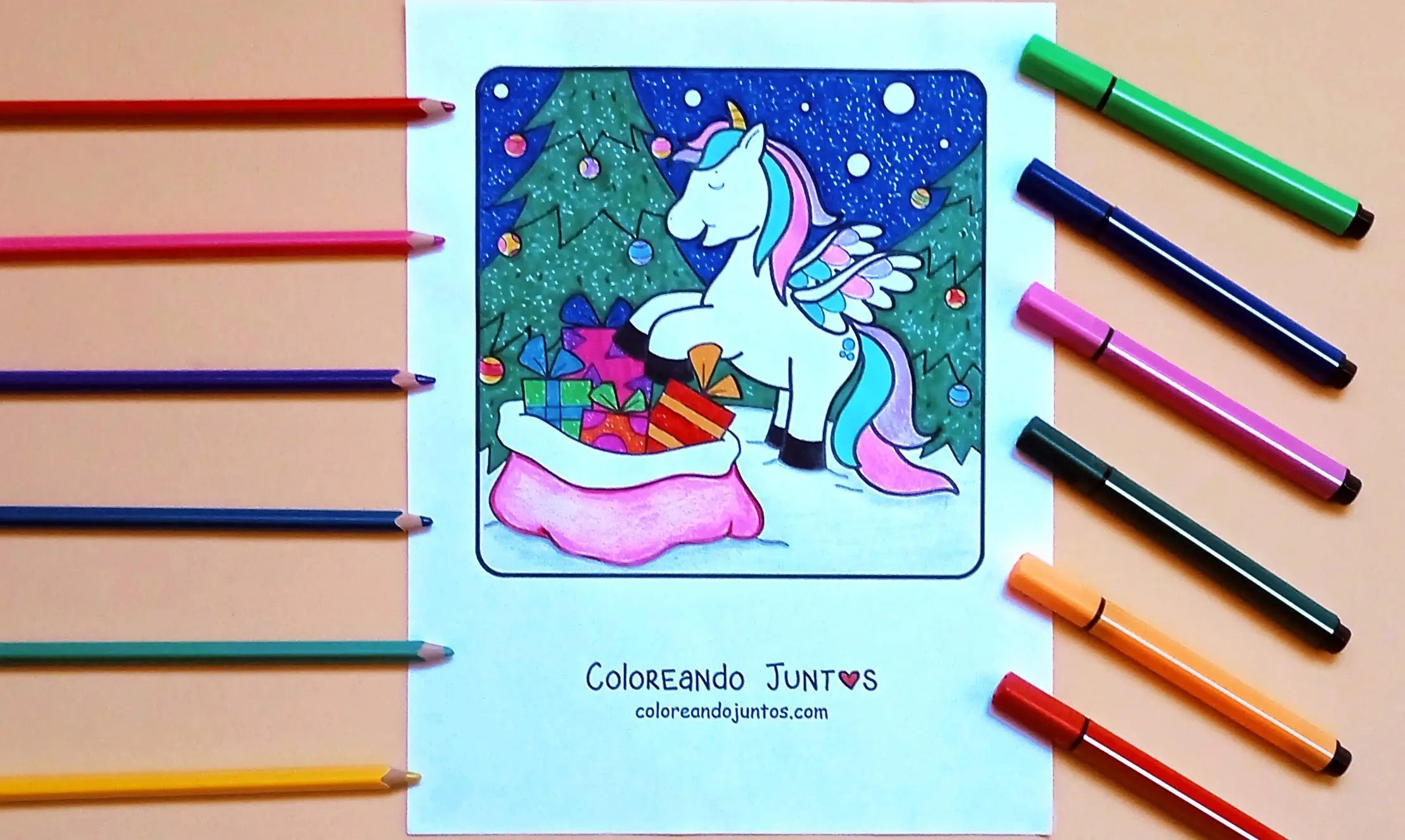 Dessin de Noël kawaii colorié par Colorions Ensemble