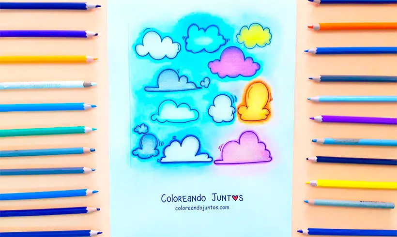 Dessin de nuages coloriés par Colorions Ensemble