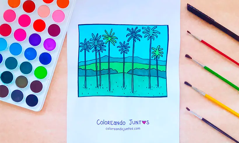 Dessin de palmiers colorié par Colorions Ensemble