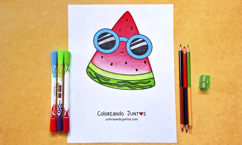 Dessin de pastèque colorié par Colorions Ensemble