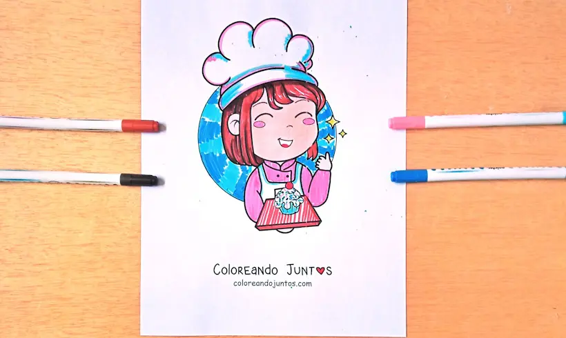 Dessin de pâtissière colorié par Colorions Ensemble