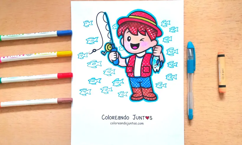 Dessin d’un pêcheur colorié par Colorions Ensemble